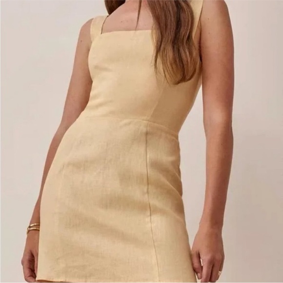 Reformation linen mini dress in Parmesan NEW - Picture 2 of 7